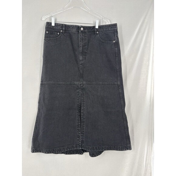 Tibi Womens Skirt Black Denim Jean Midi with Front Slit NWT - Picture 1 of 9